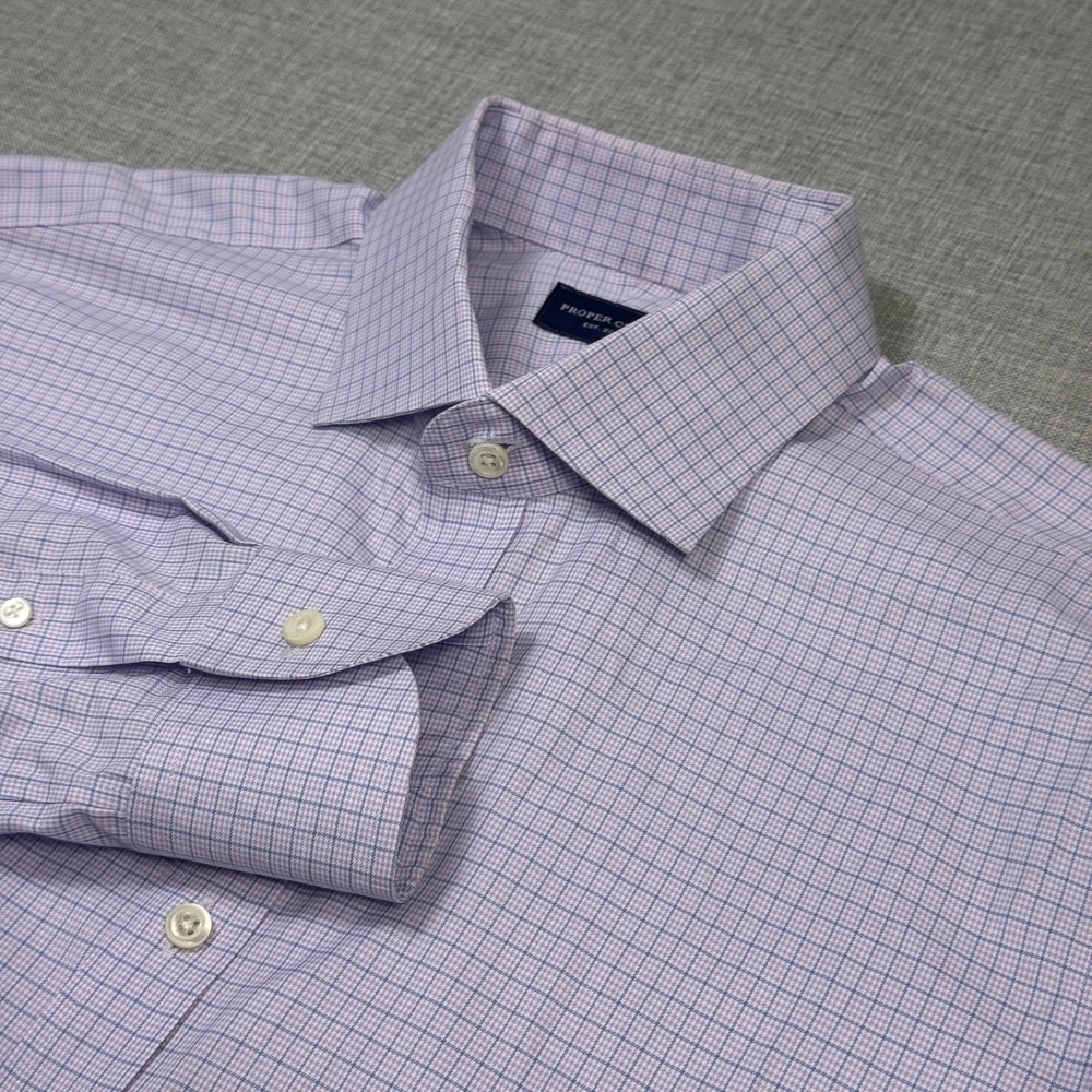 Proper Cloth Dress Shirt Mens 17 Purple Check Point Collar Classic Fit